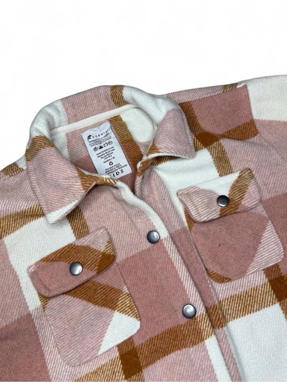 Girls 10 Plaid Shacket in Pink & White - Snap-Front Layering Jacket Fall - Picture 4 of 4